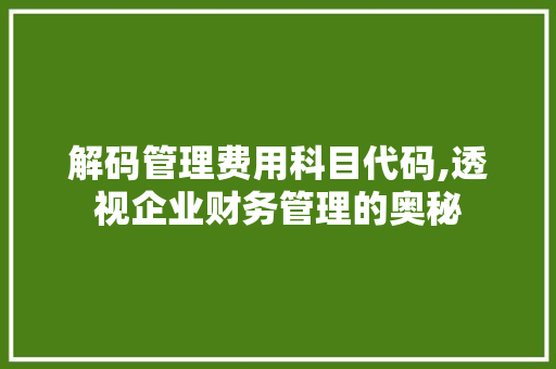 解码管理费用科目代码,透视企业财务管理的奥秘