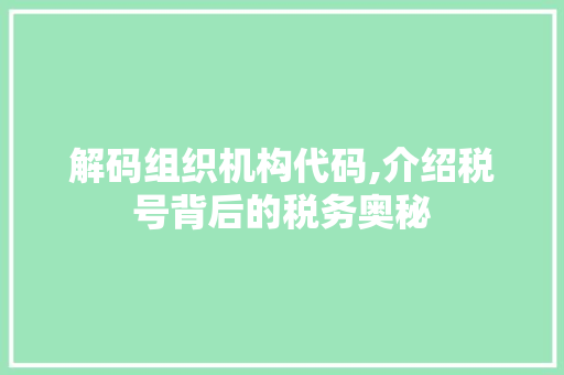 解码组织机构代码,介绍税号背后的税务奥秘