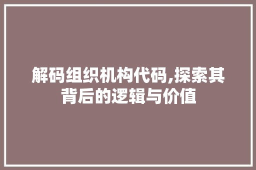 解码组织机构代码,探索其背后的逻辑与价值