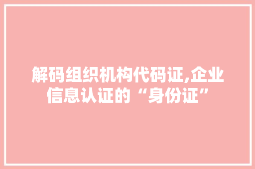 解码组织机构代码证,企业信息认证的“身份证”