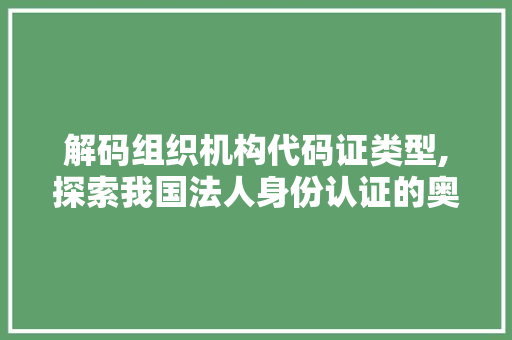 解码组织机构代码证类型,探索我国法人身份认证的奥秘