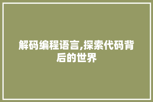 解码编程语言,探索代码背后的世界