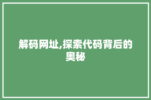 解码网址,探索代码背后的奥秘