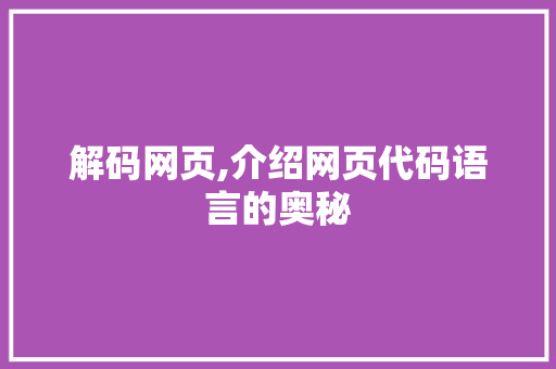 解码网页,介绍网页代码语言的奥秘