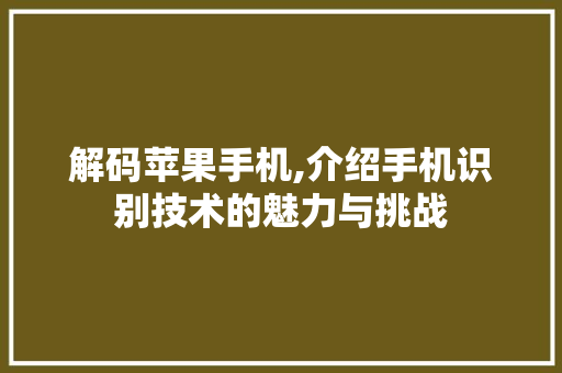 解码苹果手机,介绍手机识别技术的魅力与挑战