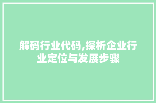 解码行业代码,探析企业行业定位与发展步骤