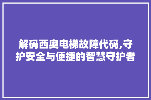 解码西奥电梯故障代码,守护安全与便捷的智慧守护者