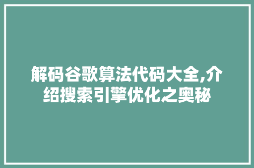 解码谷歌算法代码大全,介绍搜索引擎优化之奥秘