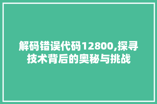 解码错误代码12800,探寻技术背后的奥秘与挑战