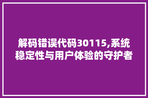 解码错误代码30115,系统稳定性与用户体验的守护者