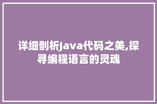 详细剖析Java代码之美,探寻编程语言的灵魂