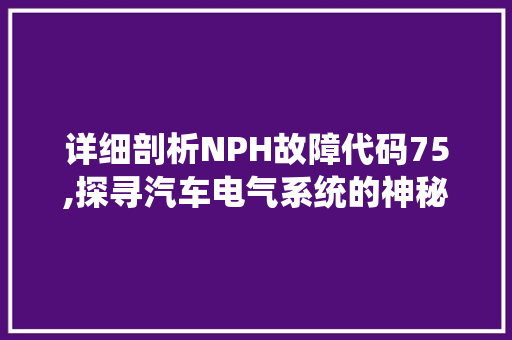 详细剖析NPH故障代码75,探寻汽车电气系统的神秘面纱