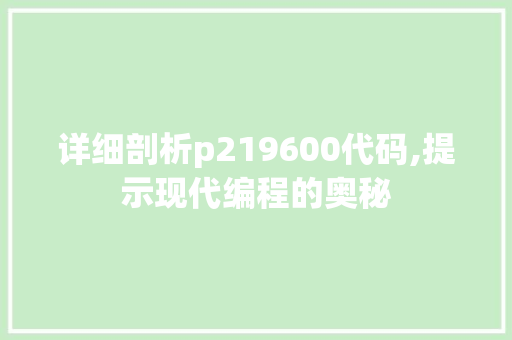 详细剖析p219600代码,提示现代编程的奥秘