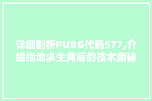 详细剖析PUBG代码577,介绍绝地求生背后的技术奥秘