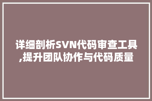 详细剖析SVN代码审查工具,提升团队协作与代码质量的利器