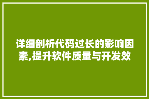 详细剖析代码过长的影响因素,提升软件质量与开发效率的思考