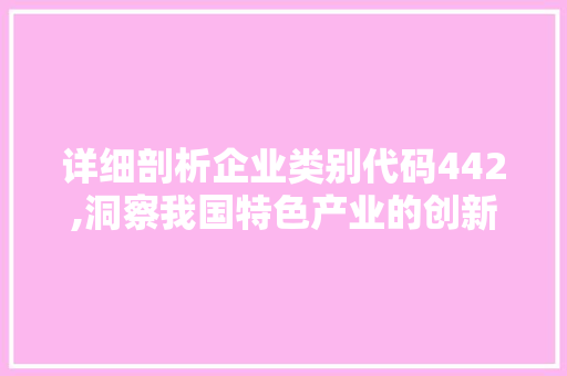 详细剖析企业类别代码442,洞察我国特色产业的创新与发展