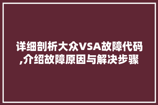 详细剖析大众VSA故障代码,介绍故障原因与解决步骤