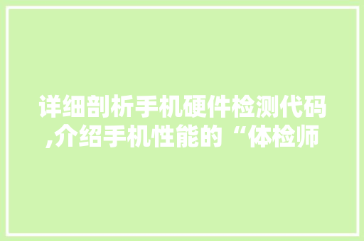 详细剖析手机硬件检测代码,介绍手机性能的“体检师”