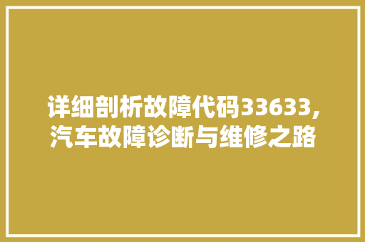 详细剖析故障代码33633,汽车故障诊断与维修之路