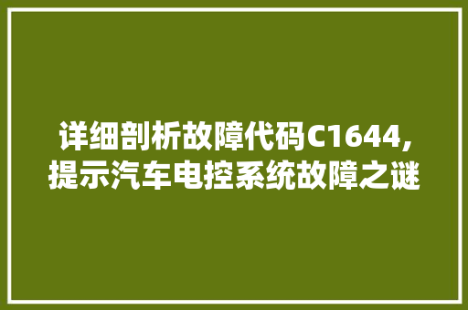 详细剖析故障代码C1644,提示汽车电控系统故障之谜