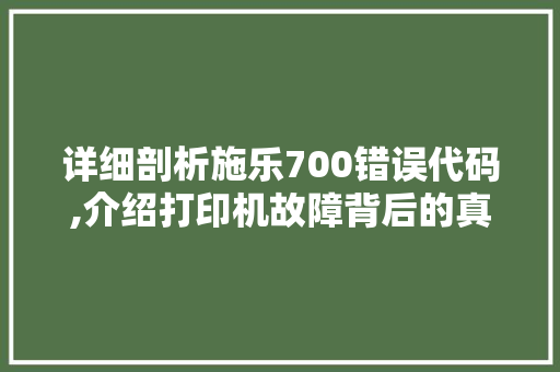 详细剖析施乐700错误代码,介绍打印机故障背后的真相