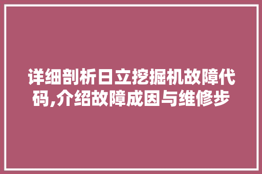 详细剖析日立挖掘机故障代码,介绍故障成因与维修步骤