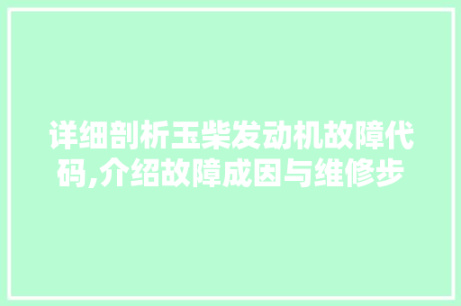 详细剖析玉柴发动机故障代码,介绍故障成因与维修步骤