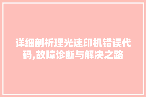 详细剖析理光速印机错误代码,故障诊断与解决之路