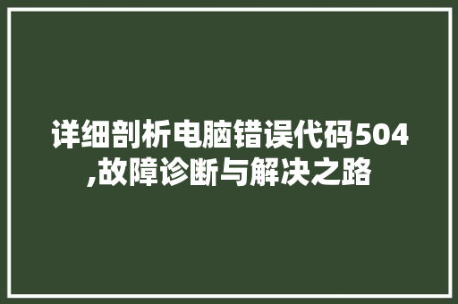 详细剖析电脑错误代码504,故障诊断与解决之路