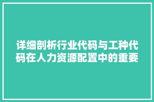 详细剖析行业代码与工种代码在人力资源配置中的重要作用