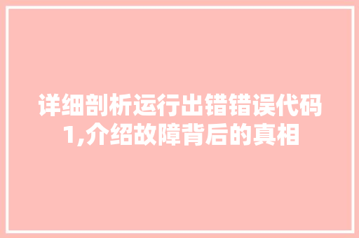 详细剖析运行出错错误代码1,介绍故障背后的真相