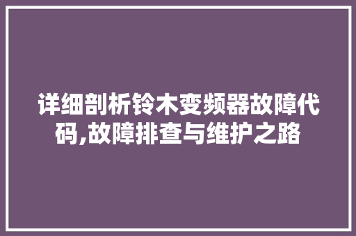 详细剖析铃木变频器故障代码,故障排查与维护之路