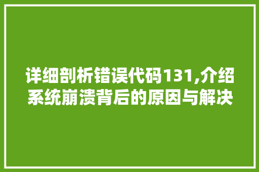 详细剖析错误代码131,介绍系统崩溃背后的原因与解决之路