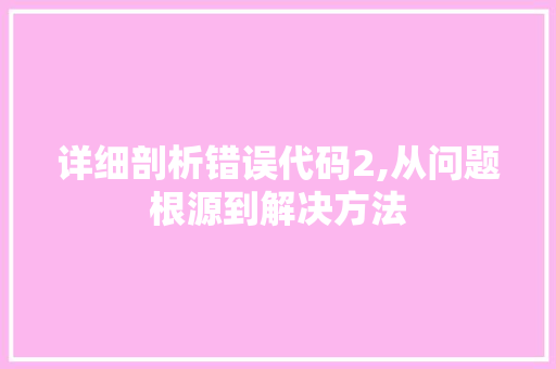 详细剖析错误代码2,从问题根源到解决方法