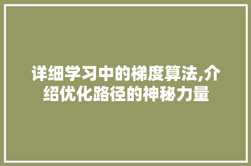 详细学习中的梯度算法,介绍优化路径的神秘力量