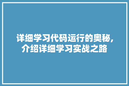 详细学习代码运行的奥秘,介绍详细学习实战之路