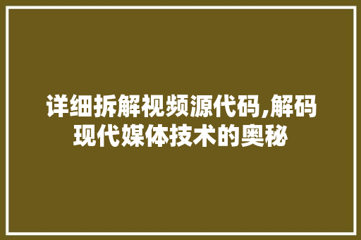 详细拆解视频源代码,解码现代媒体技术的奥秘