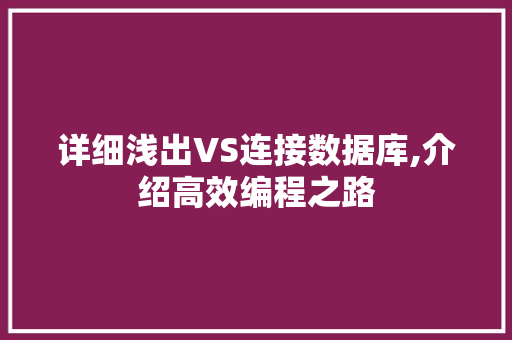 详细浅出VS连接数据库,介绍高效编程之路