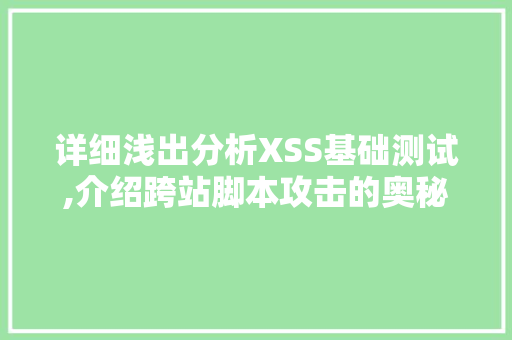 详细浅出分析XSS基础测试,介绍跨站脚本攻击的奥秘