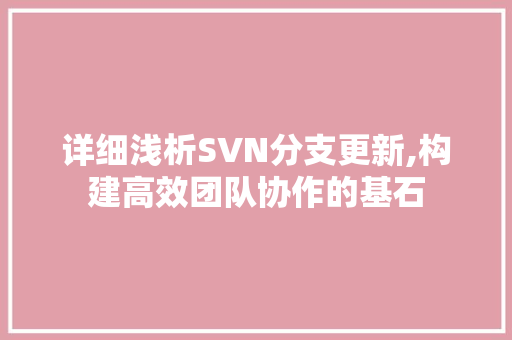 详细浅析SVN分支更新,构建高效团队协作的基石