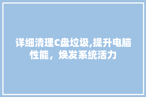 详细清理C盘垃圾,提升电脑性能，焕发系统活力