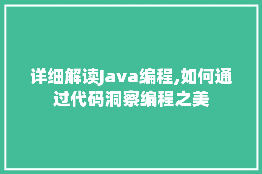 详细解读Java编程,如何通过代码洞察编程之美