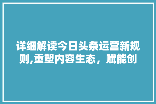 详细解读今日头条运营新规则,重塑内容生态，赋能创作者