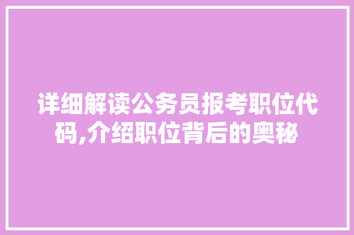 详细解读公务员报考职位代码,介绍职位背后的奥秘