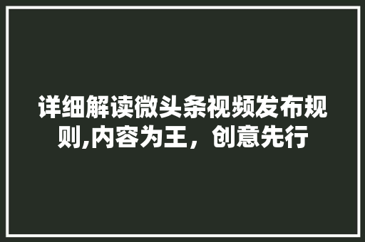 详细解读微头条视频发布规则,内容为王，创意先行