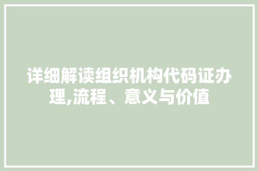 详细解读组织机构代码证办理,流程、意义与价值