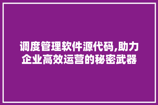 调度管理软件源代码,助力企业高效运营的秘密武器