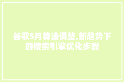 谷歌5月算法调整,新趋势下的搜索引擎优化步骤