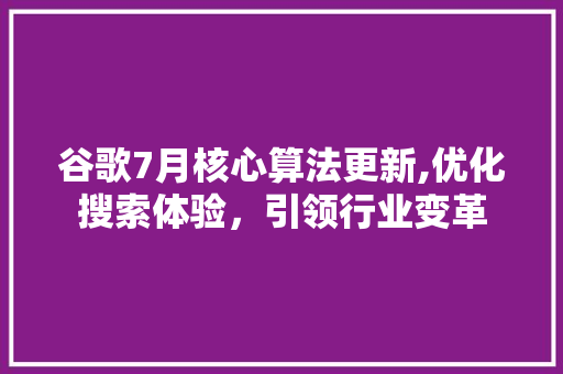 谷歌7月核心算法更新,优化搜索体验，引领行业变革